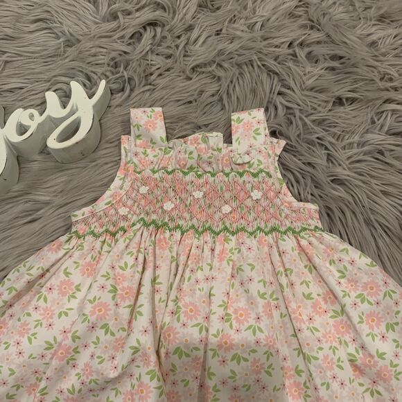 Aspen claire & Company Floral Smocked Dress White Pink Green Size 12 Months New - Picture 4 of 7